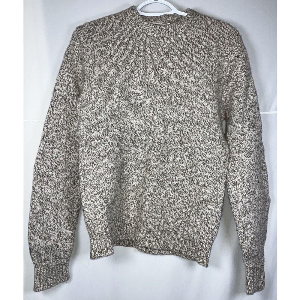 Vintage LL Bean Wool Sweater Women’s Size Small White Brown Wool Blend Knit